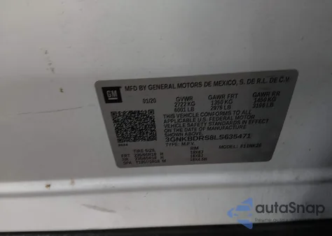 2020 Chevrolet Blazer Fwd 3Lt из США, поврежденный, VIN 3GNKBDRS8LS635471